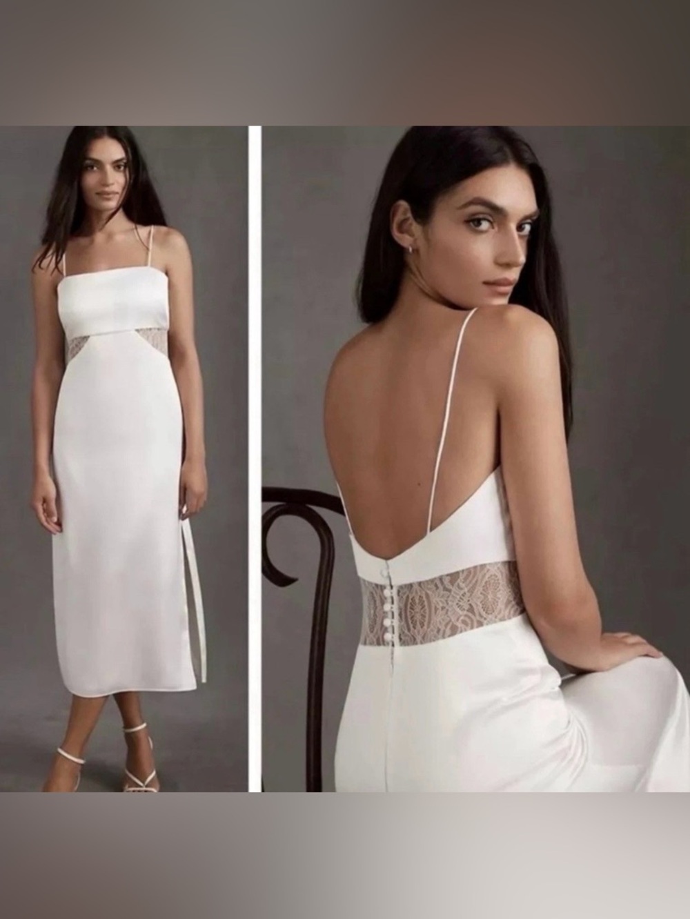 NWT Sachin & Babi Jane Strappy Sheer Lace Cutout Satin Midi ivory dress size 12